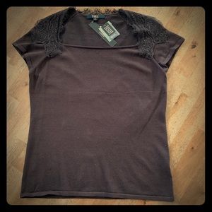 NWT Alex Marie Brown Lace Knit Top Medium